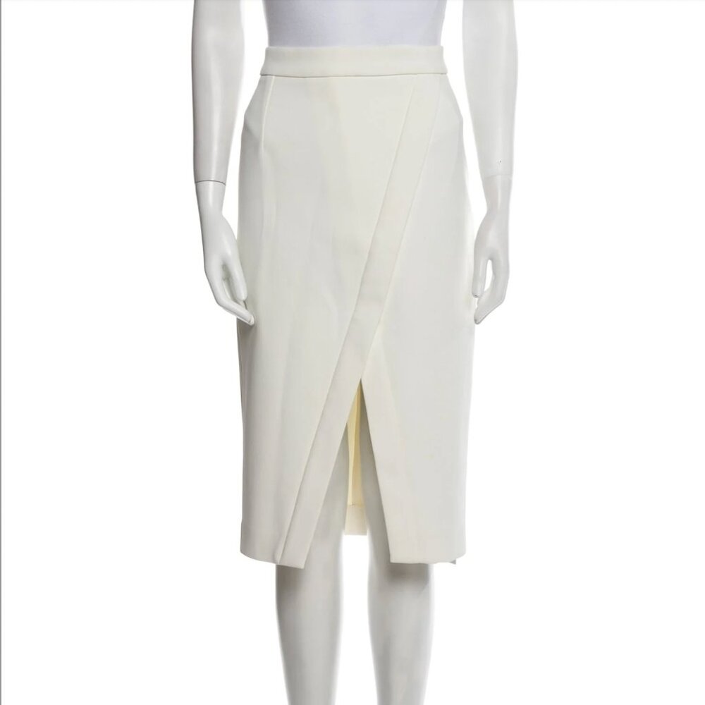 NICHOLAS White Crepe Cross Over Pencil Skirt Bachelorette